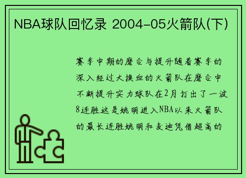 NBA球队回忆录 2004-05火箭队(下)